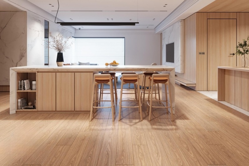 Sàn nhựa giả gỗ hèm khóa phù hợp phòng khách nhờ khả năng chống nước và dễ bảo trì.