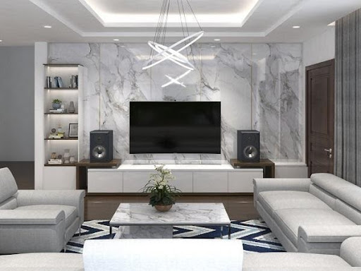 Quy trình thi công vách tivi chuẩn giúp đảm bảo thẩm mỹ, độ bền và hoàn thiện cao.