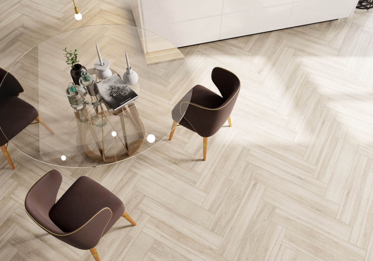 Sàn nhựa xương cá tông sáng mang đến vẻ thanh lịch, hiện đại cho không gian.