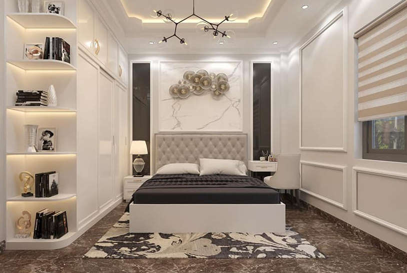 ốp nhựa phòng ngủ bằng tấm PVC vân đá